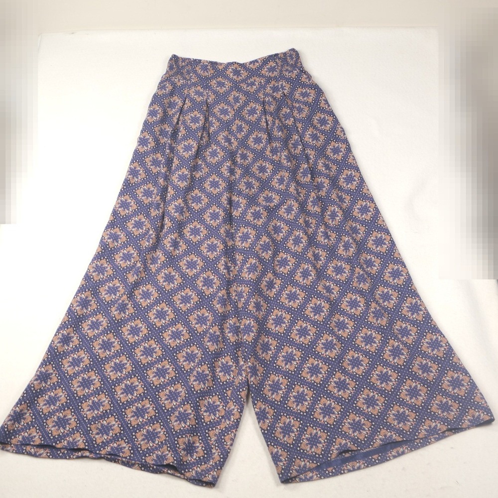 Maeve Anthropologie Purple Paisley Wide Leg Pants Smocked Terrace Floral Size 6